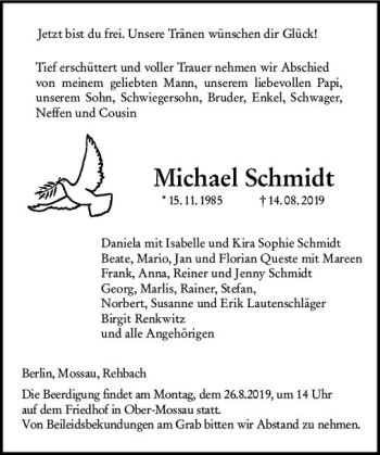 Traueranzeige von Michael Schmidt von vrm-trauer