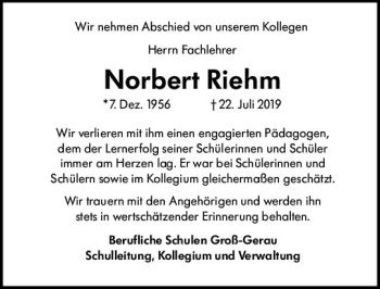 Traueranzeige von Norbert Riehm von vrm-trauer