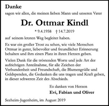 Traueranzeige von Ottmar Kindl von vrm-trauer