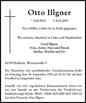 Traueranzeige von Otto Illgner von vrm-trauer