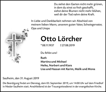 Traueranzeige von Otto Lörcher von vrm-trauer