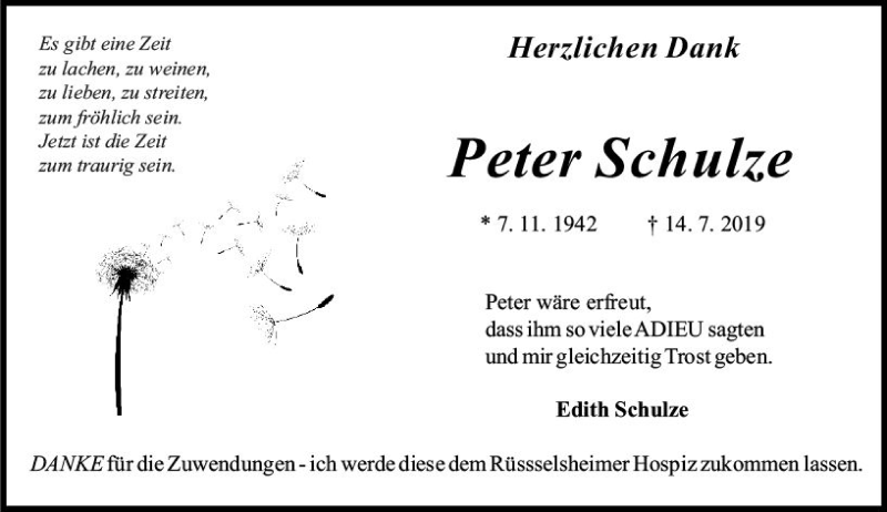  Traueranzeige für Peter Schulze vom 03.08.2019 aus vrm-trauer