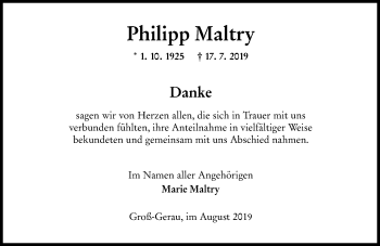 Traueranzeige von Philipp Maltry von vrm-trauer