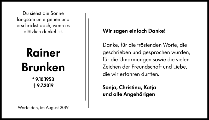  Traueranzeige für Rainer Brunken vom 10.08.2019 aus vrm-trauer