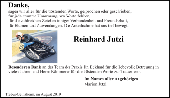 Traueranzeige von Reinhard Jutzi von vrm-trauer
