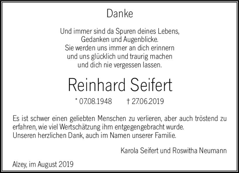  Traueranzeige für Reinhard Seifen vom 17.08.2019 aus vrm-trauer
