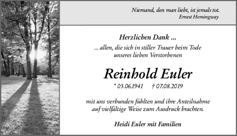  Traueranzeige für Reinhold Euler vom 23.08.2019 aus vrm-trauer