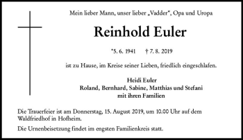 Traueranzeige von Reinhold Euler von vrm-trauer