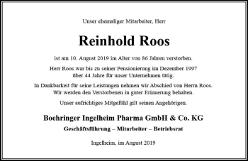 Traueranzeige von Reinhold Roos von vrm-trauer