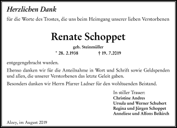 Traueranzeige von Renate Schoppet von vrm-trauer