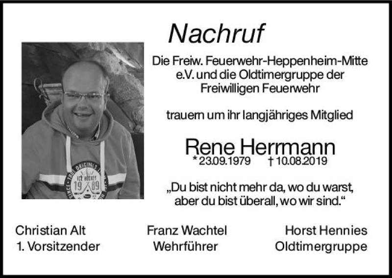  Traueranzeige für Rene Herrmann vom 24.08.2019 aus vrm-trauer