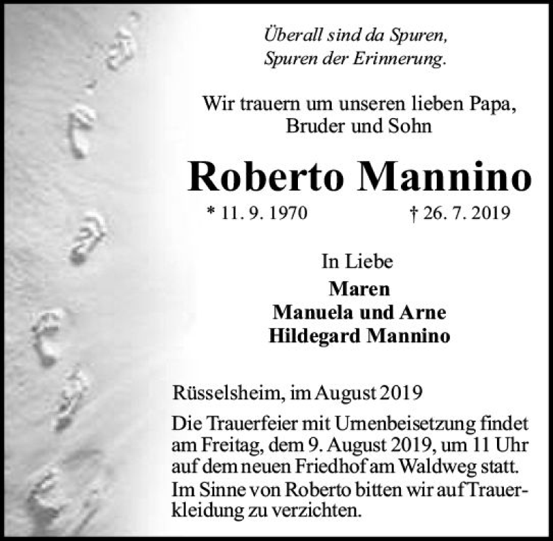  Traueranzeige für Roberto Mannino vom 03.08.2019 aus vrm-trauer