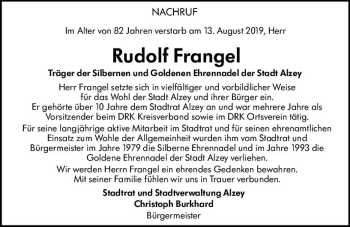 Traueranzeige von Rudolf Frangel von vrm-trauer