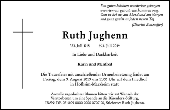 Traueranzeige von Ruth Jughenn von vrm-trauer