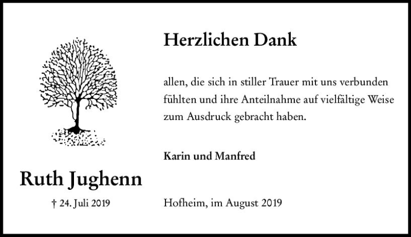  Traueranzeige für Ruth Jughenn vom 23.08.2019 aus vrm-trauer