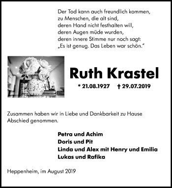 Traueranzeige von Ruth Krastel von vrm-trauer