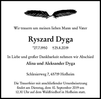 Traueranzeige von Ryszard Dyga von vrm-trauer