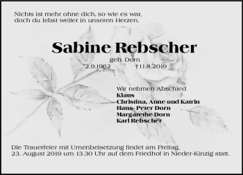 Traueranzeige von Sabine Rebscher von vrm-trauer