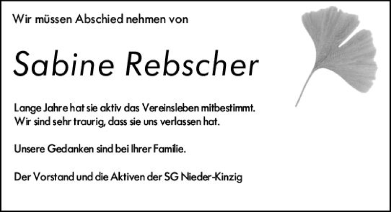  Traueranzeige für Sabine Rebscher vom 28.08.2019 aus vrm-trauer