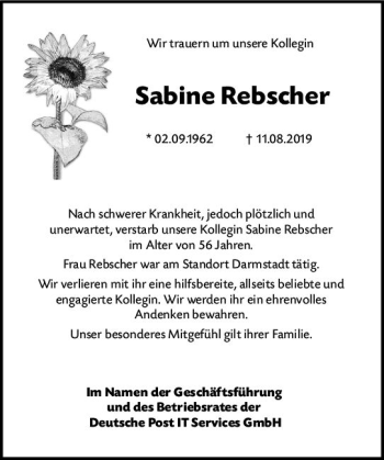 Traueranzeige von Sabine Rebscher von vrm-trauer