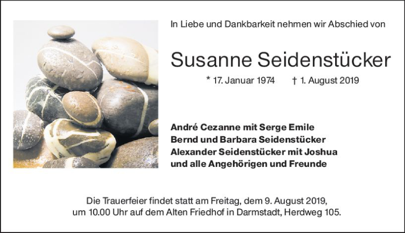  Traueranzeige für Susanne Seidenstücker vom 07.08.2019 aus vrm-trauer