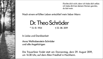 Traueranzeige von Theo Schröder von vrm-trauer