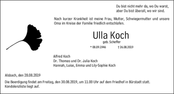 Traueranzeige von Ulla Koch von vrm-trauer