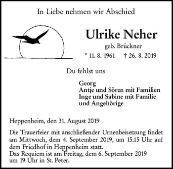 Traueranzeige von Ulrike Neher von vrm-trauer