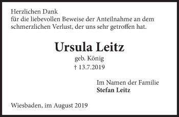 Traueranzeige von Ursula Leitz von vrm-trauer