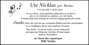 Traueranzeige von Ute Nicklas von vrm-trauer