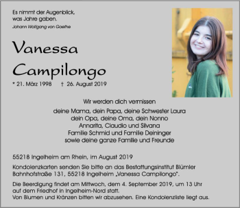 Traueranzeige von Vanessa Campilongo von vrm-trauer