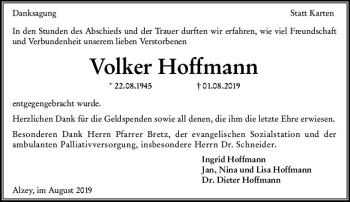 Traueranzeige von Volker Hoffmann von vrm-trauer