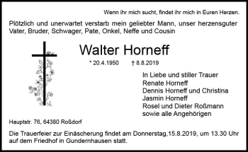 Traueranzeige von Walter Horneff von vrm-trauer
