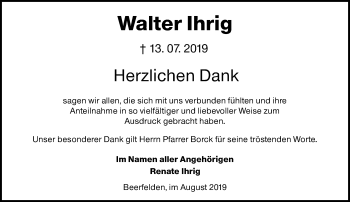 Traueranzeige von Walter Ihrig von vrm-trauer