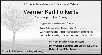 Traueranzeige von Werner Karl Folkerts von vrm-trauer