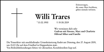 Traueranzeige von Willi Trares von vrm-trauer