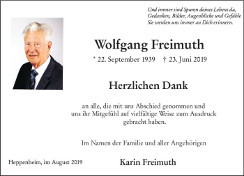 Traueranzeige von Wolfgang Freimuth von vrm-trauer