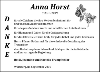 Traueranzeige von Anna Horst von vrm-trauer