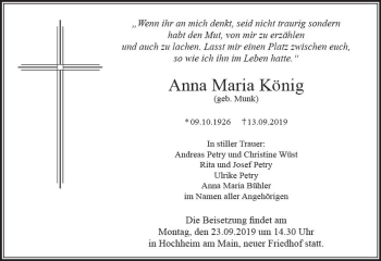 Traueranzeige von Anna Maria König von vrm-trauer