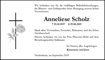 Traueranzeige von Anneliese Scholz von vrm-trauer