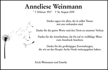 Traueranzeige von Anneliese Weinmann von vrm-trauer
