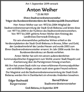 Traueranzeige von Anton Weiher von vrm-trauer