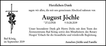 Traueranzeige von August Jöchle von vrm-trauer