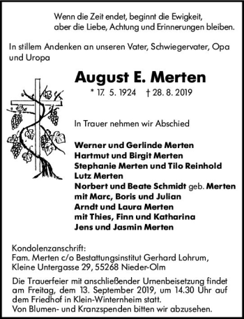 Traueranzeige von August E. Merten von vrm-trauer