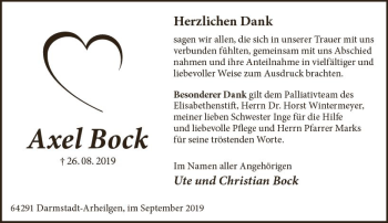 Traueranzeige von Axel Bock von vrm-trauer
