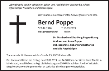 Traueranzeige von Bernd Poppe von vrm-trauer