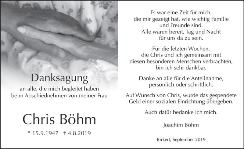  Traueranzeige für Chris Böhm vom 07.09.2019 aus vrm-trauer