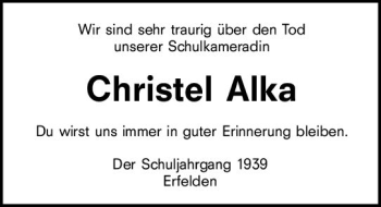 Traueranzeige von Christel Alka von vrm-trauer