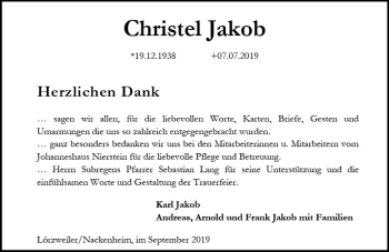Traueranzeige von Christel Jakob von vrm-trauer