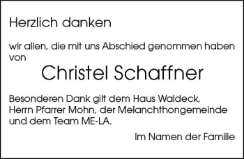 Traueranzeige von Christel Schaffner von vrm-trauer